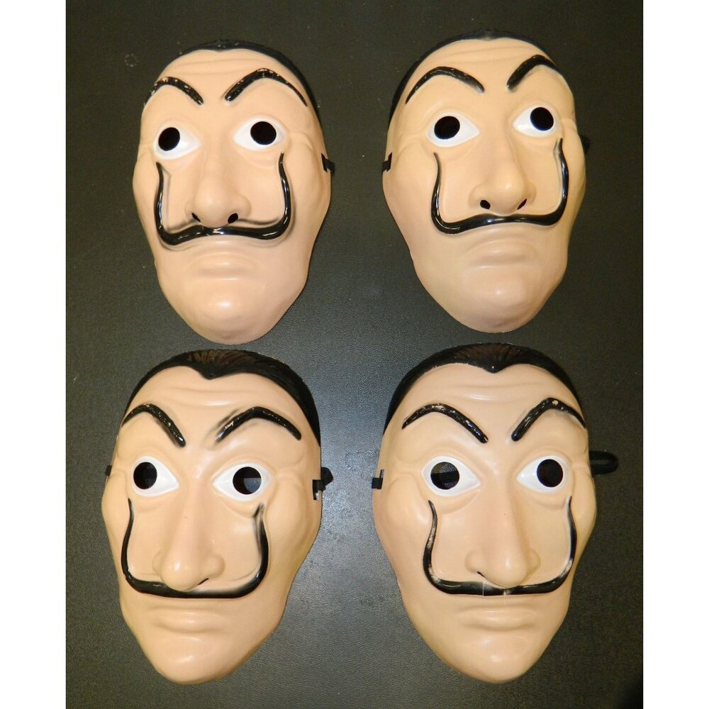 Salvador Dali Style Plastic Face Masks Costume Cosplay Money Heist Set Of 4